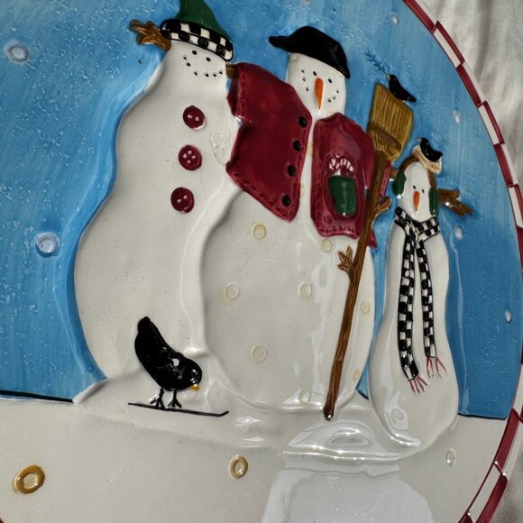 GUC Sakura Debbie Mumm Snowman Ceramic Trivet, 9.5 in., Pre-owned, Blue & White - Picture 7 of 16